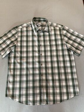 Carhartt Green and White Plaid Short-Sleeve Button-Down Relaxed Fit Shirt